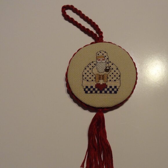 Old World Santa Christmas Tasseled ornament Finished Cross Stitched 6" New - Picture 2 of 5